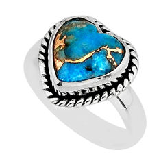 5.10cts solitaire blue copper turquoise heart 925 silver ring size 6 y75415