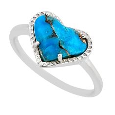 3.14cts solitaire blue copper turquoise heart sterling silver ring size 8 y64224