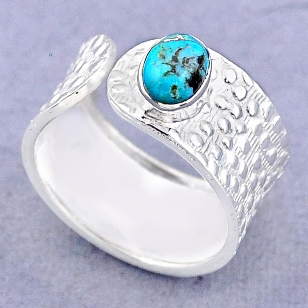 1.63cts solitaire blue copper turquoise silver adjustable ring size 7.5 t47432