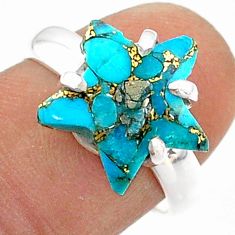 6.83cts solitaire blue copper turquoise silver star fish ring size 7.5 t63441