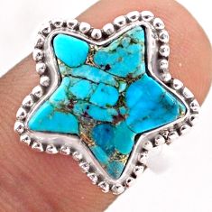 7.17cts solitaire blue copper turquoise silver star fish ring size 7.5 t76111