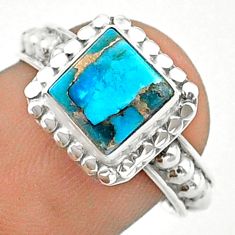 2.58cts solitaire blue copper turquoise square 925 silver ring size 7.5 u20930