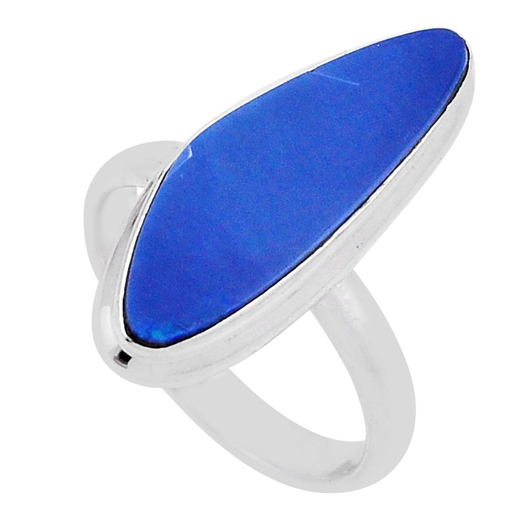 5.35cts solitaire blue doublet opal australian 925 silver ring size 7.5 n30819