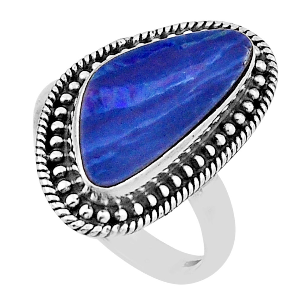 5.28cts solitaire blue doublet opal australian 925 silver ring size 7.5 n31612