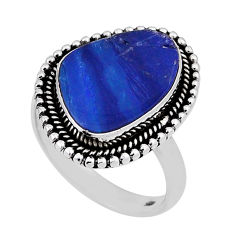 5.53cts solitaire blue doublet opal australian 925 silver ring size 7.5 n35164
