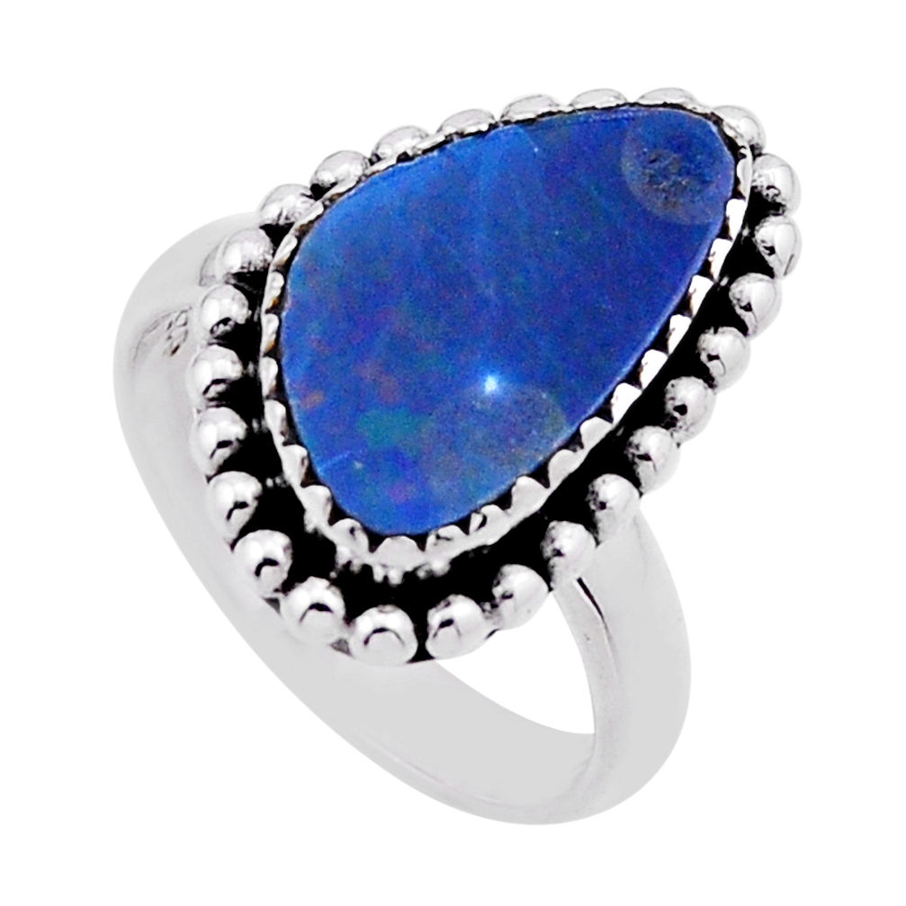 4.09cts solitaire blue doublet opal australian 925 silver ring size 6.5 n53827