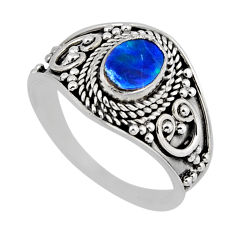 0.80cts solitaire blue doublet opal australian 925 silver ring size 6.5 y46418