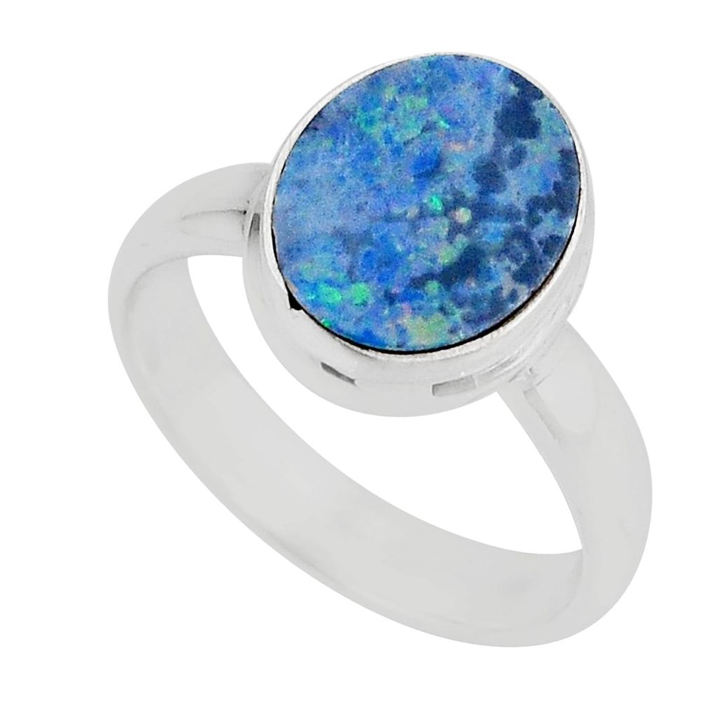 2.32cts solitaire blue doublet opal australian 925 silver ring size 6.5 y54946