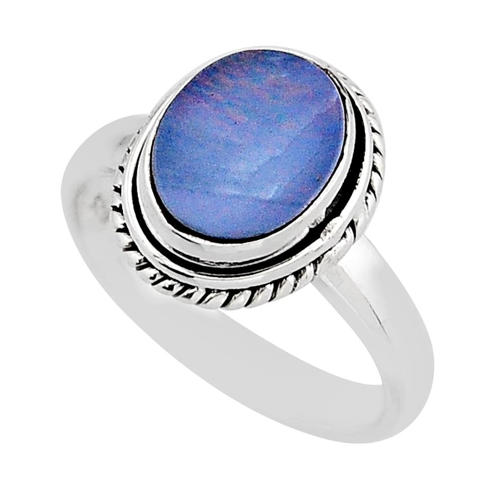 3.10cts solitaire blue doublet opal australian 925 silver ring size 6.5 y64181