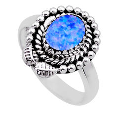 1.84cts solitaire blue doublet opal australian silver leaf ring size 8.5 n53841