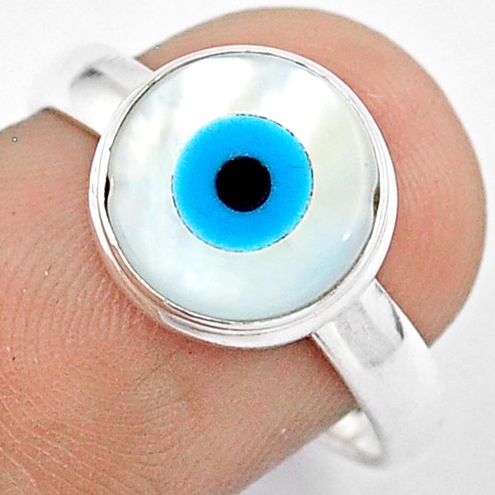 4.58cts solitaire blue evil eye talismans 925 silver ring size 8.5 u26276