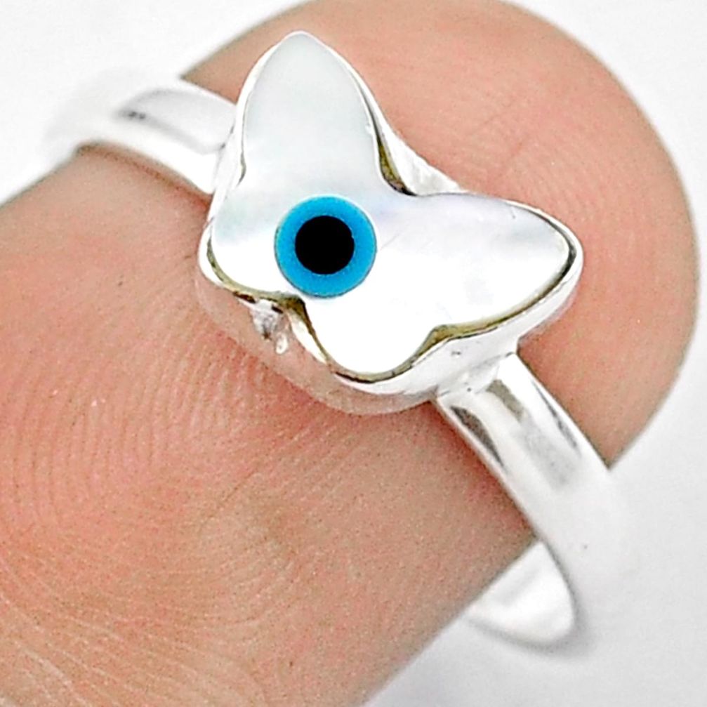 2.85cts solitaire blue evil eye talismans silver butterfly ring size 8 u26309