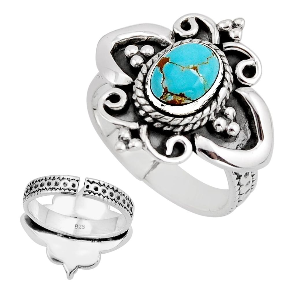 1.88cts solitaire blue kingman turquoise silver adjustable ring size 7 y93732