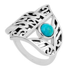Solitaire blue kingman turquoise silver hand of god hamsa ring size 6.5 y45663