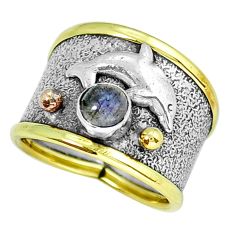 0.88cts solitaire blue labradorite 925 silver gold dolphin ring size 7.5 y16551