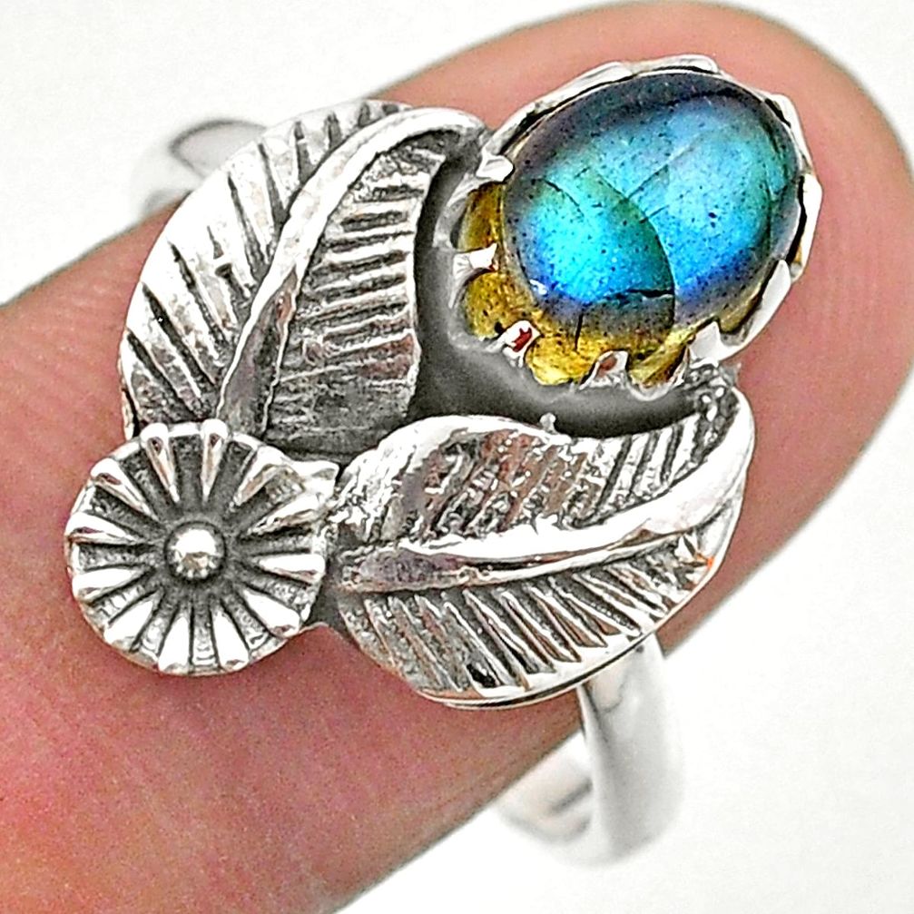 3.40cts solitaire blue labradorite 925 sterling silver flower ring size 9 t25215