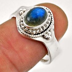 1.94cts solitaire blue labradorite oval silver adjustable ring size 7.5 n35478