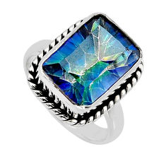 6.67cts solitaire blue rainbow topaz octagan sterling silver ring size 7 y65976
