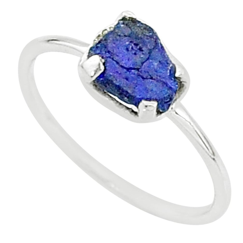 3.25cts solitaire blue sapphire raw 925 sterling silver ring size 9 t7510