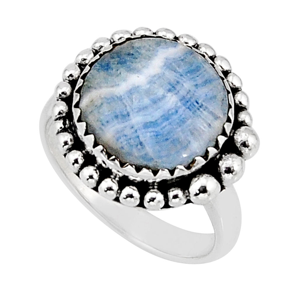 6.34cts solitaire blue scheelite (lapis lace onyx) 925 silver ring size 7 y65564