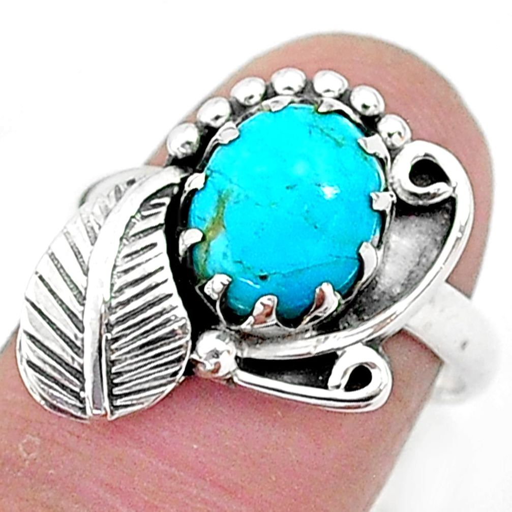 3.11cts solitaire blue sleeping beauty turquoise silver leaf ring size 7 t6387