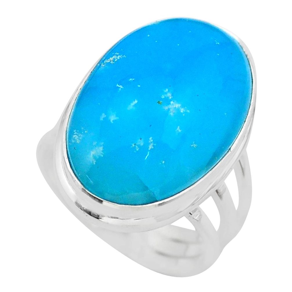 20.07cts solitaire blue smithsonite 925 sterling silver ring size 7.5 t29053