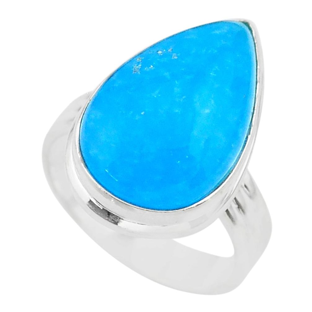 12.83cts solitaire blue smithsonite 925 sterling silver ring size 7.5 t29059