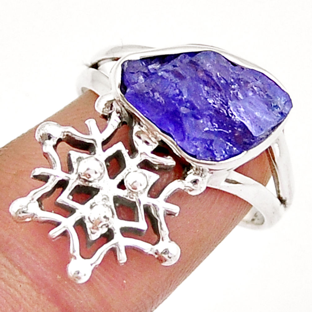 5.36cts solitaire blue tanzanite rough fancy silver snowflake ring size 7 y4210