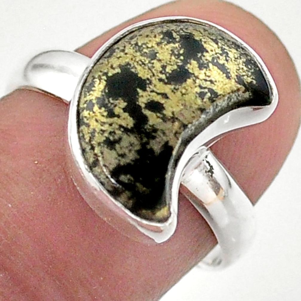 4.99cts solitaire bronze pyrite in magnetite 925 silver moon ring size 8 t47772