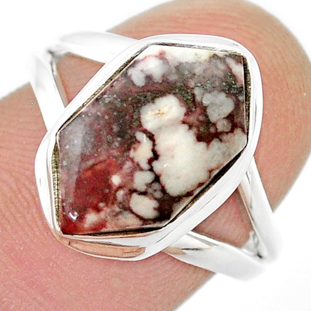 5.94cts solitaire bronze wild horse magnesite silver hexagon cocktail ring size 7 u44332