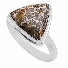 5.82cts solitaire brown dinosaur bone fossilized 925 silver ring size 8.5 n40134