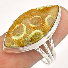 16.70cts solitaire brown fossil coral petoskey stone silver ring size 11 t54376