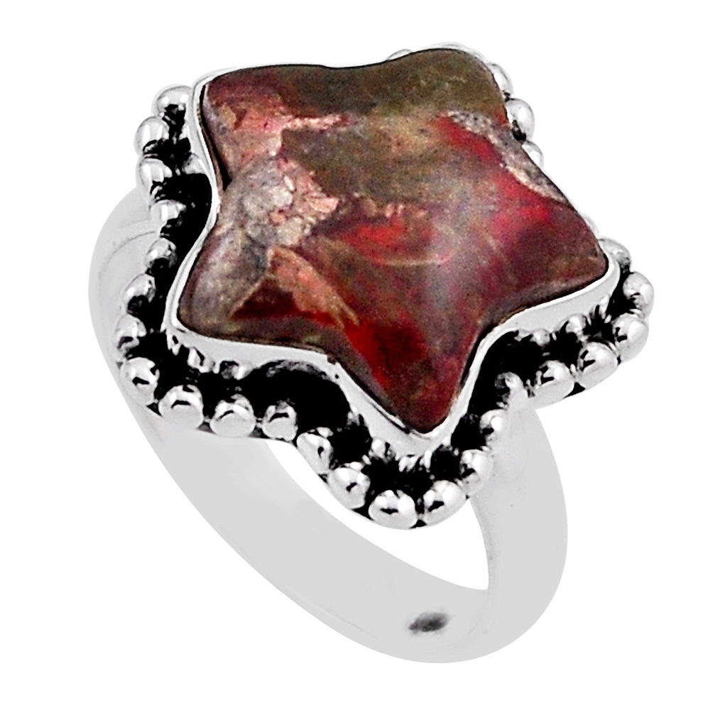 8.48cts solitaire brown mushroom rhyolite silver star fish ring size 7 n26303