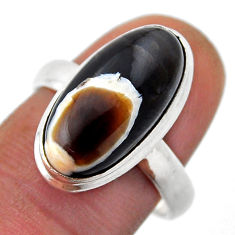 8.38cts solitaire brown peanut petrified wood fossil silver ring size 8.5 n48159