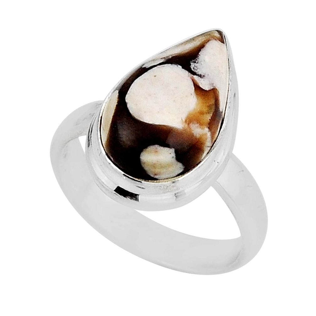 5.54cts solitaire brown peanut petrified wood fossil silver ring size 5 y56542