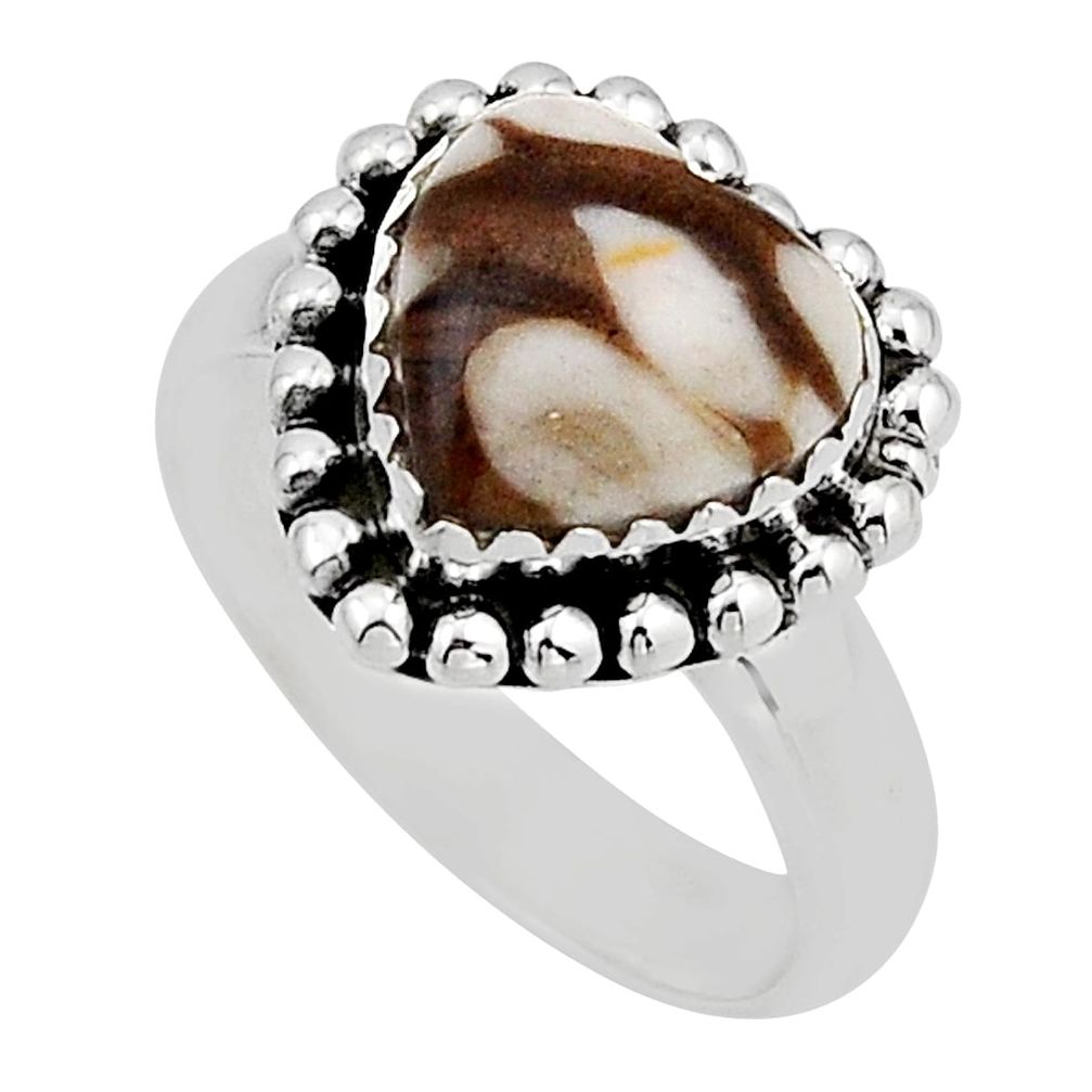 5.54cts solitaire brown peanut petrified wood fossil silver ring size 7 n3590