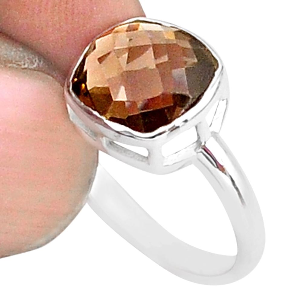 4.30cts solitaire brown smoky topaz 925 sterling silver ring size 7 t36367