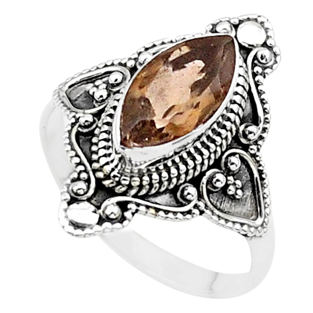4.26cts solitaire brown smoky topaz 925 sterling silver ring size 9.5 t27146