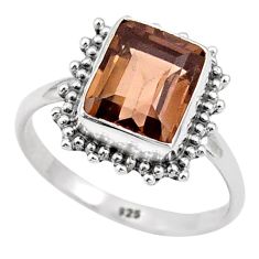3.80cts solitaire brown smoky topaz octagan sterling silver ring size 8 t87640