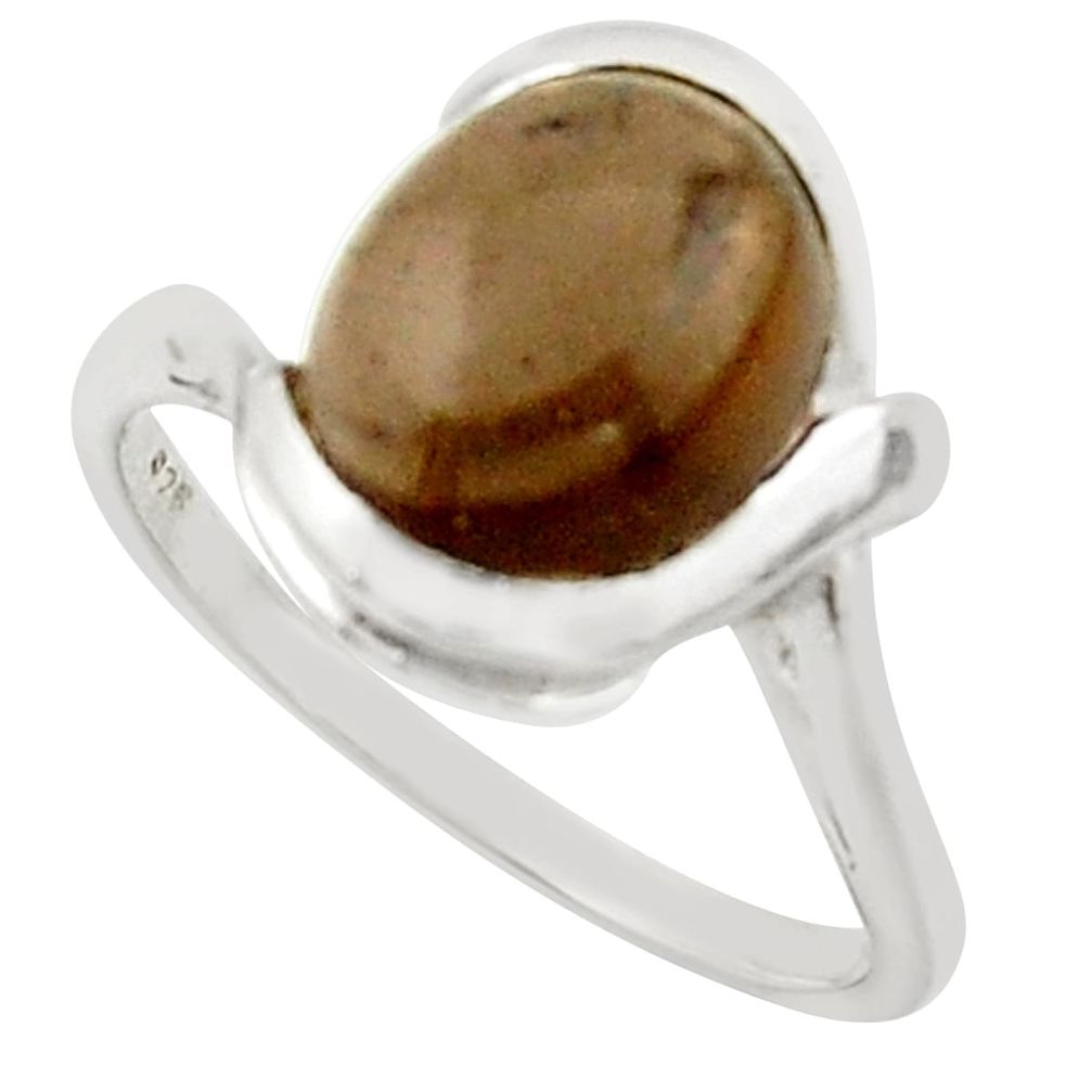 5.36cts solitaire brown smoky topaz oval 925 sterling silver ring size 7 r40808