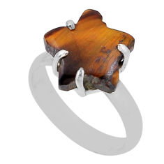 7.17cts solitaire brown tiger's eye 925 silver star fish ring size 8.5 n31382