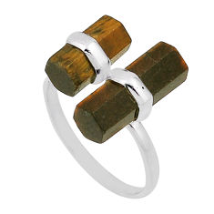 6.68cts solitaire brown tiger's eye fancy silver adjustable ring size 7 n31378