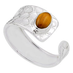 1.47cts solitaire brown tiger's eye oval silver adjustable ring size 8 n31056