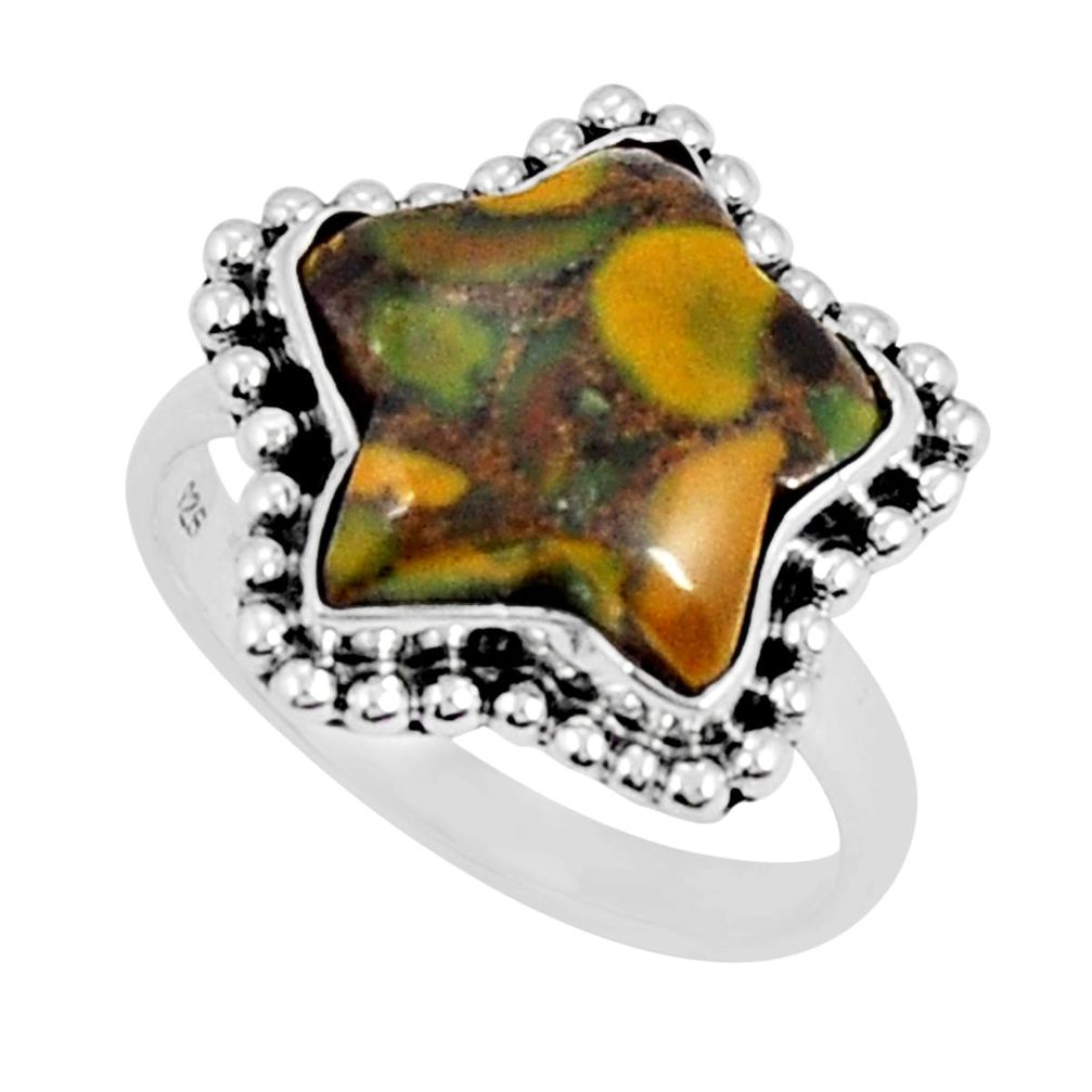 Solitaire bumble bee australian jasper 925 silver star fish ring size 8 y24560