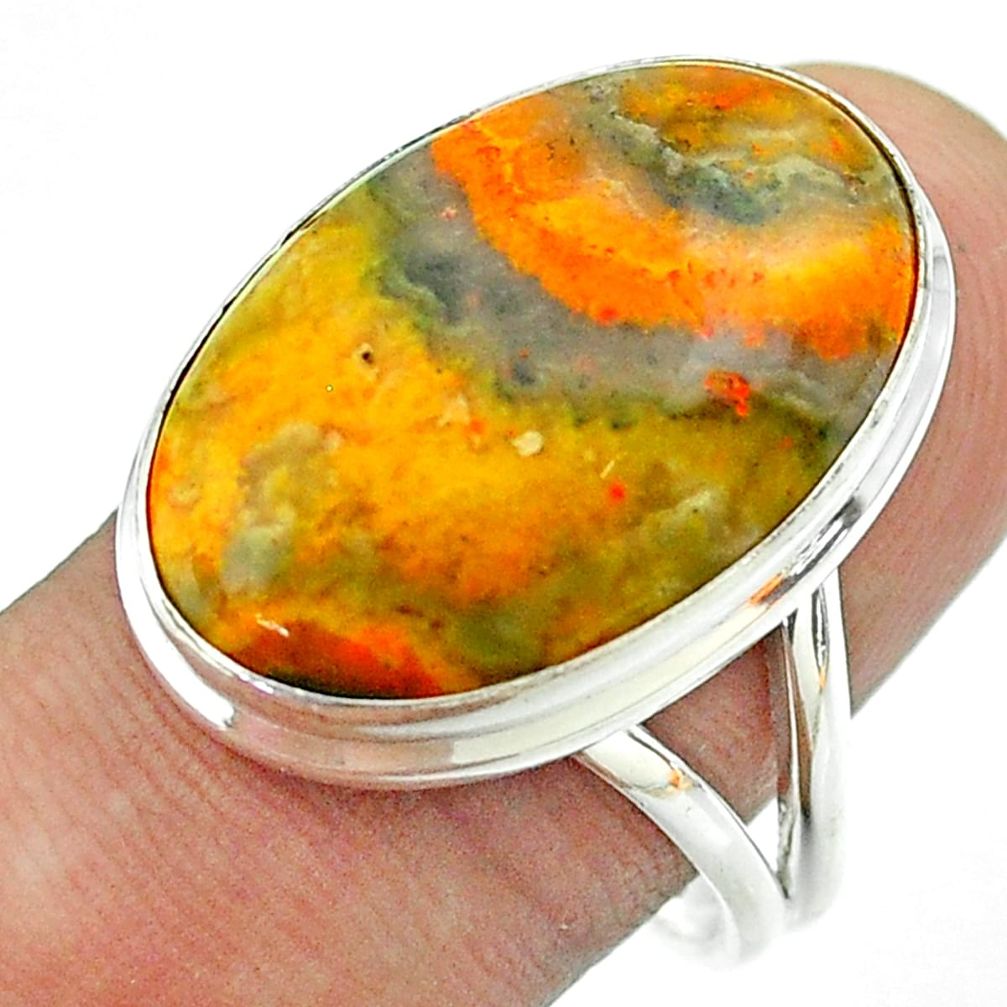 16.17cts solitaire bumble bee australian jasper oval silver ring size 9.5 t54218