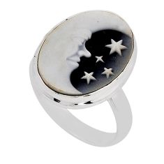 6.22cts solitaire cameo oval 925 silver crescent moon star ring size 7 y93254