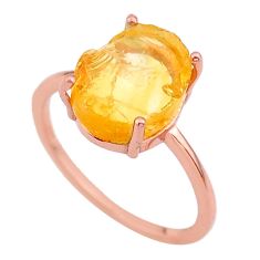 5.57cts solitaire citrine raw 14k rose gold handmade ring size 9 t33245