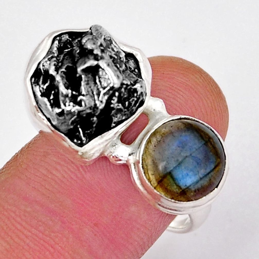 20.70cts solitaire copper meteorite gibeon labradorite silver ring size 8 y30282