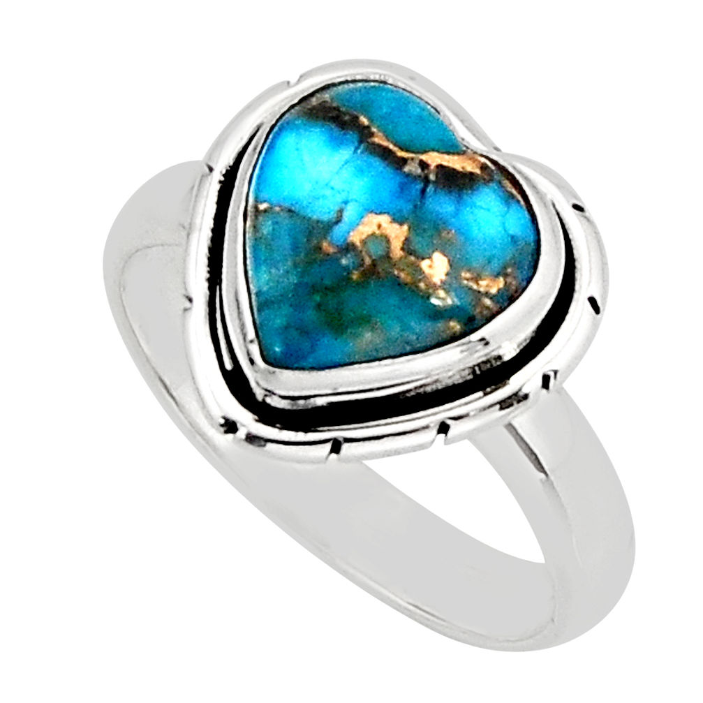 5.08cts solitaire copper turquoise heart 925 sterling silver ring size 8 y75474