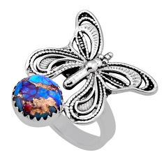 4.54cts solitaire copper turquoise round silver butterfly ring size 7.5 n40355